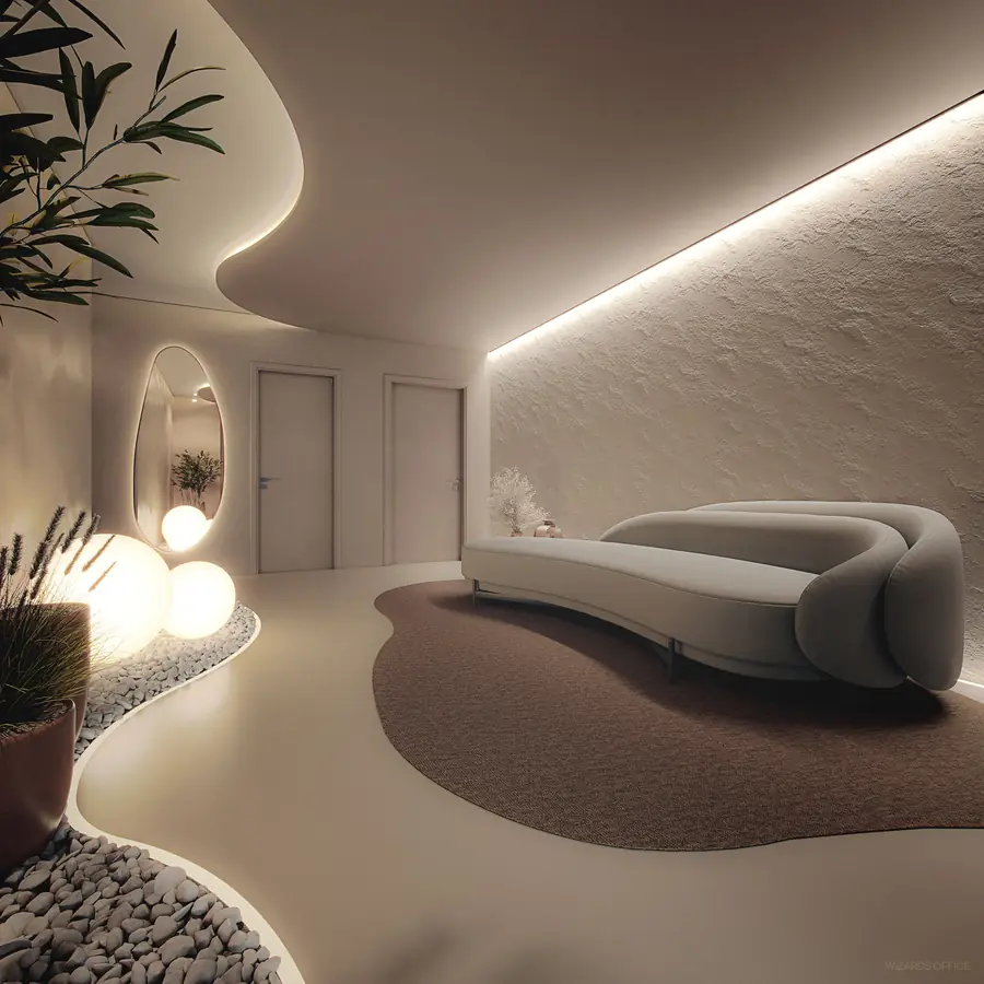 Oásis, espaço de relaxamento com iluminação indireta