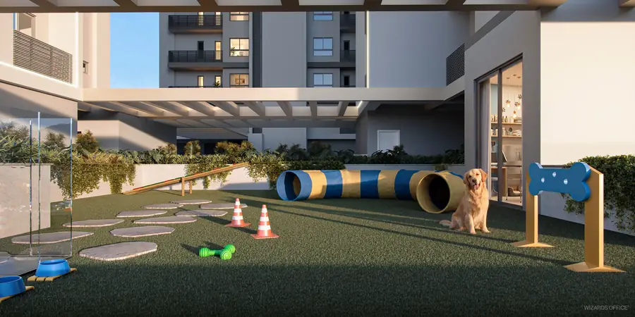 Espaço pet com circuito de agilidade